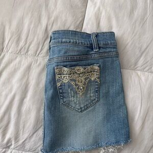Vintage forever 21 denim coquette embroidered mini skirt